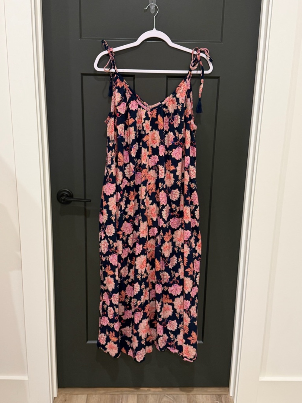 Old Navy Navy Maxi Dress with Pink Floral Print